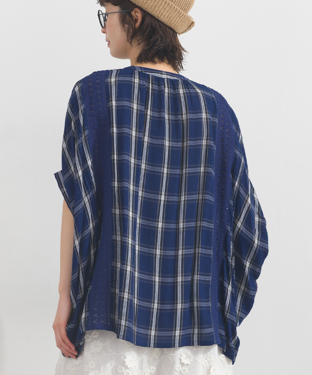 LP - 人造絲縐紗襯衫 (藍色格紋)