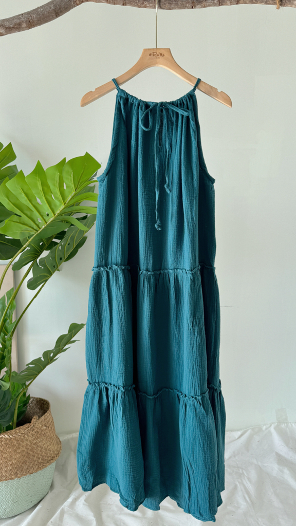 森系竹节棉拼接长裙