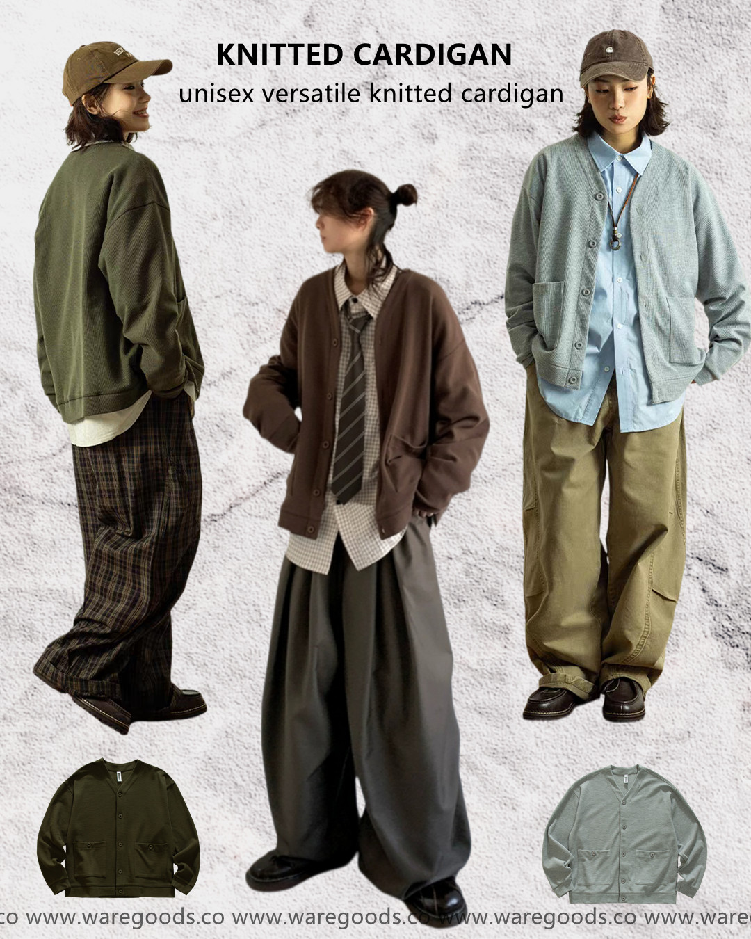 W8006復古V領針織外套