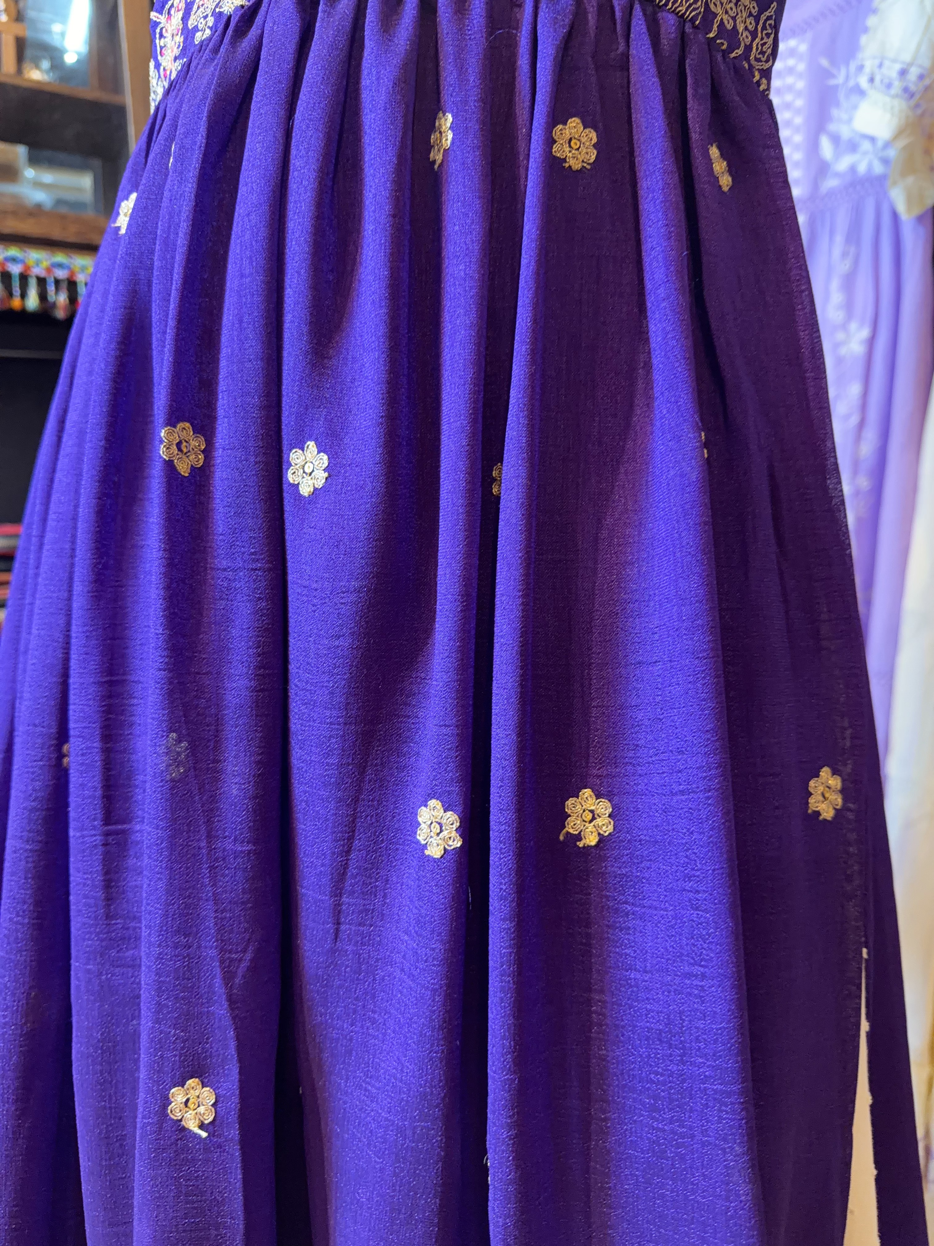 Iris Purple Gold Embrodiery V-neck Kurta 48" #1413