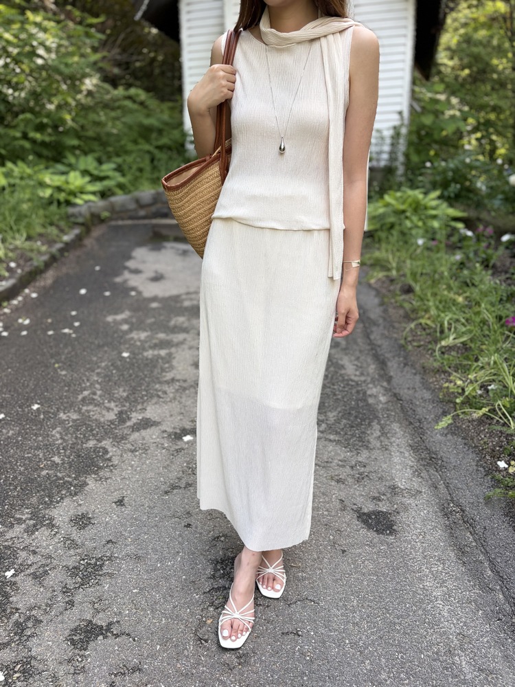 Summer Pleated Scarf Set (Ivory)