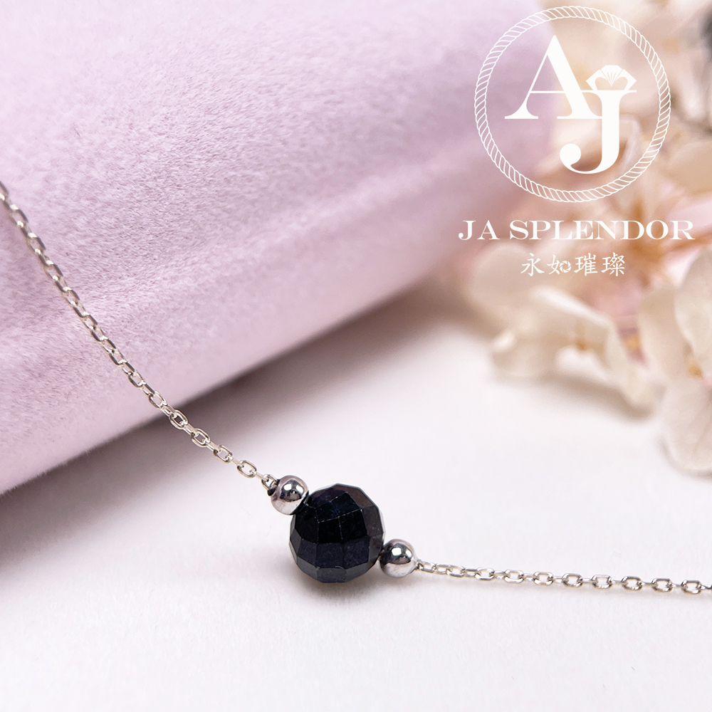 D-06B 天然翡翠A玉 墨翠鑽石切割平安幸運純銀手鏈