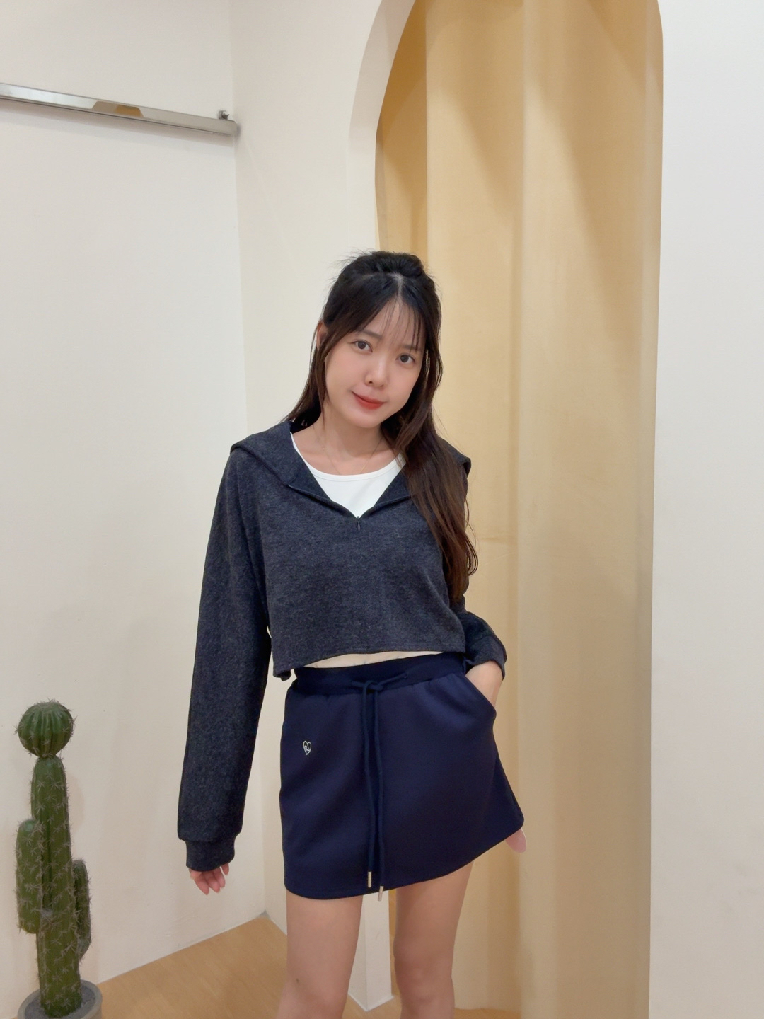 慵懒风海军领长袖上衣+无袖背心两件套 R2799