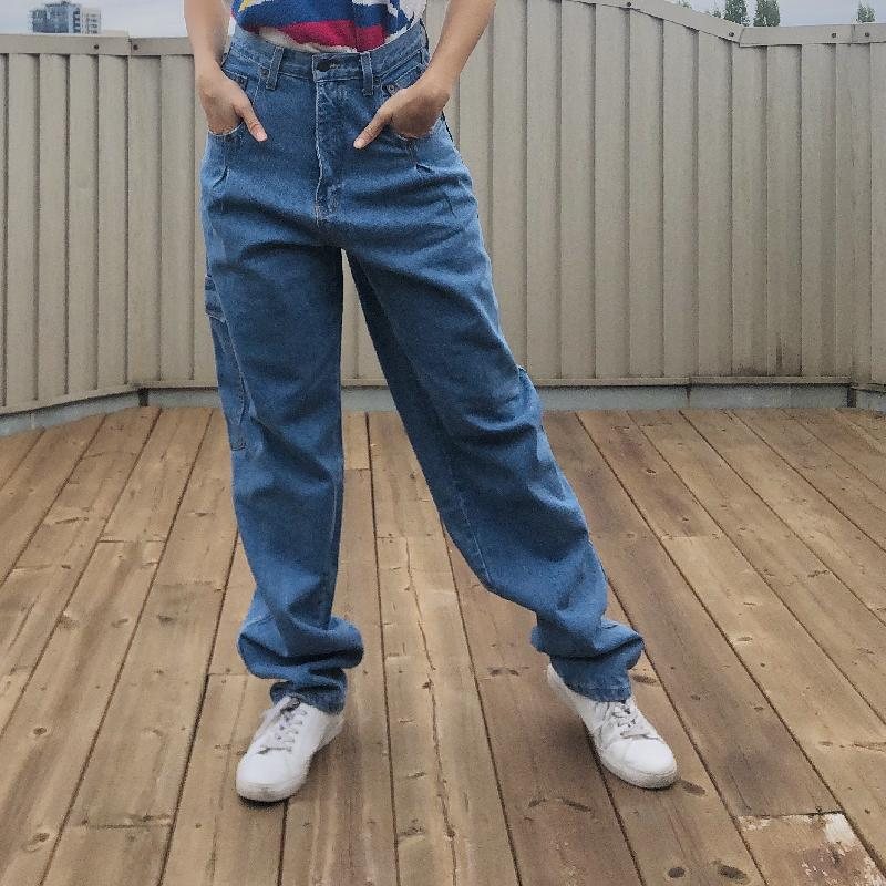 C.a. 1990s Stylish High-Waist Cargo Jeans 100% Cotton (MT927)