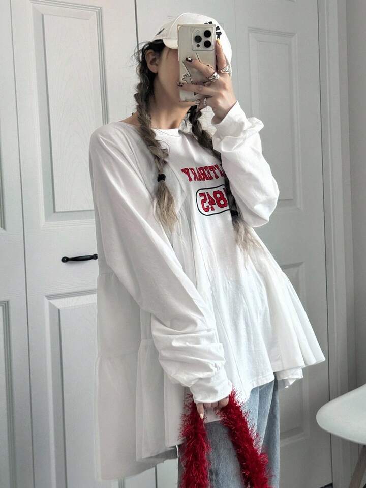 學院風文藝數字印花長袖上衣