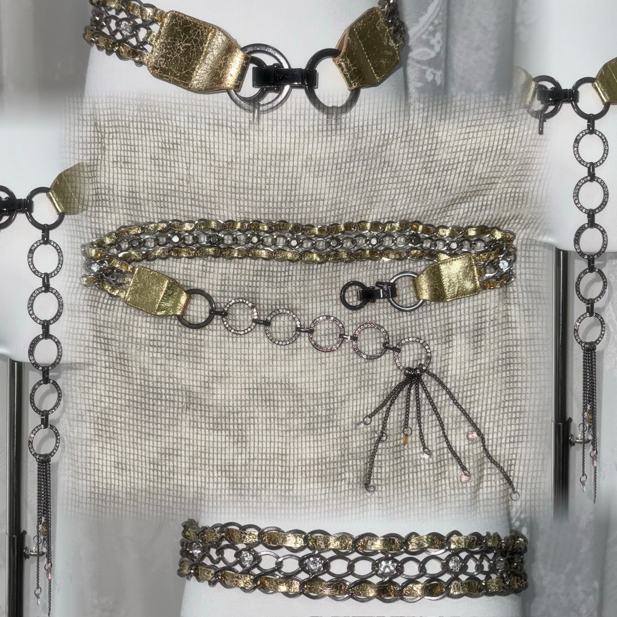 Vintage Braided Mixed-Metal Chain O-Ring Fringe Belt