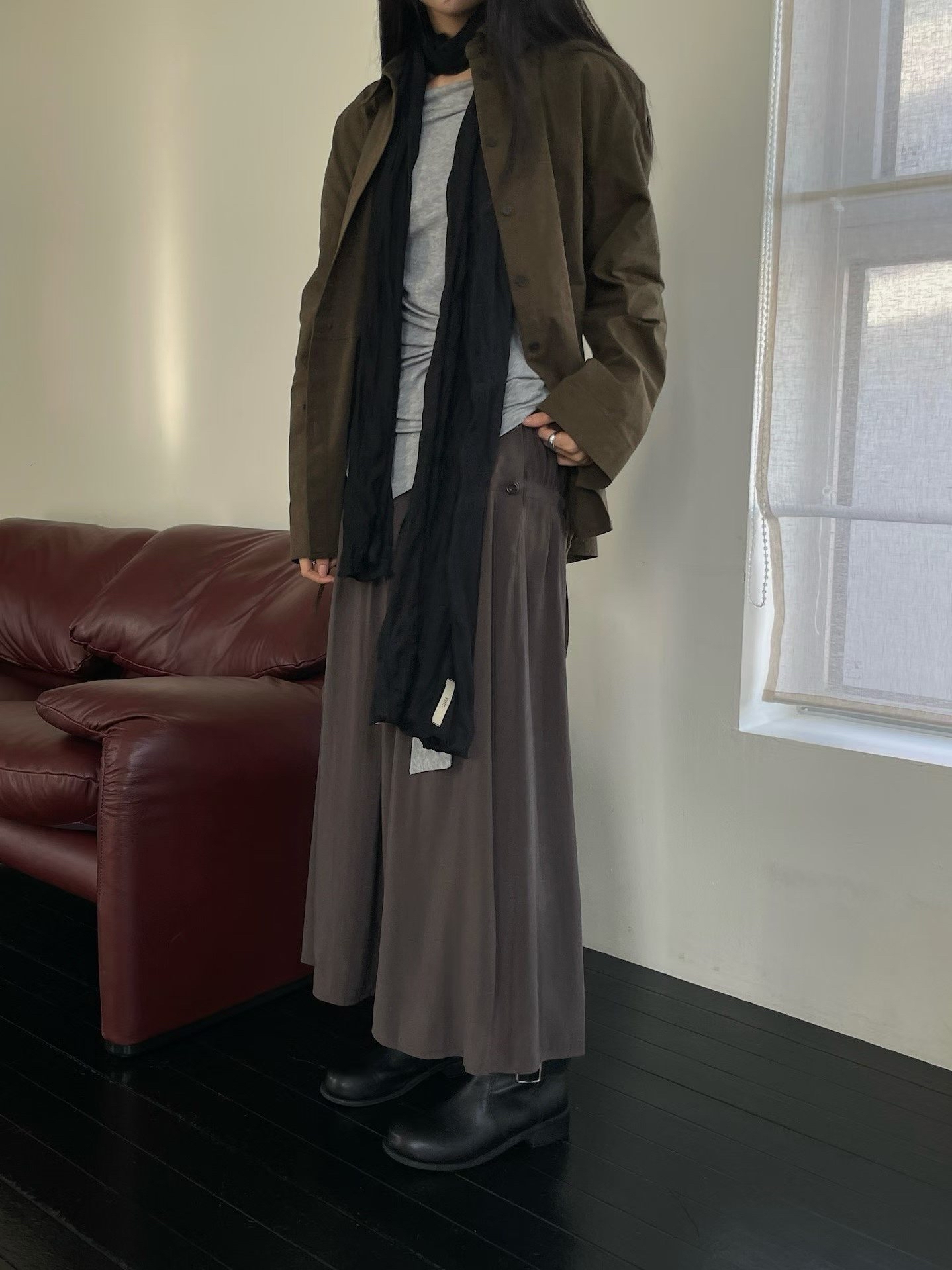 MILAE 腰間抽繩麂皮絨襯衫外套