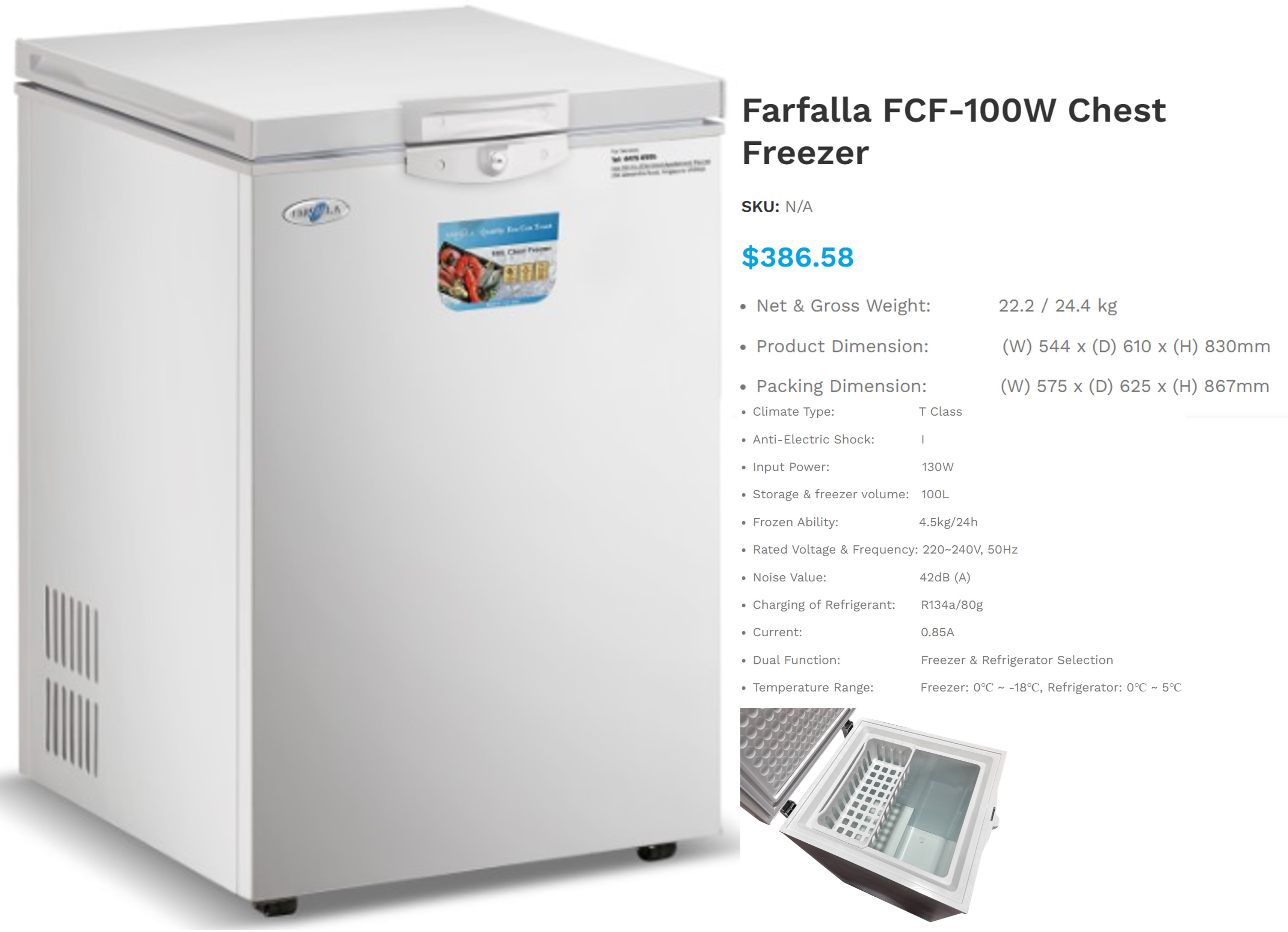 FCF-100W Farfalla Chest Freezer