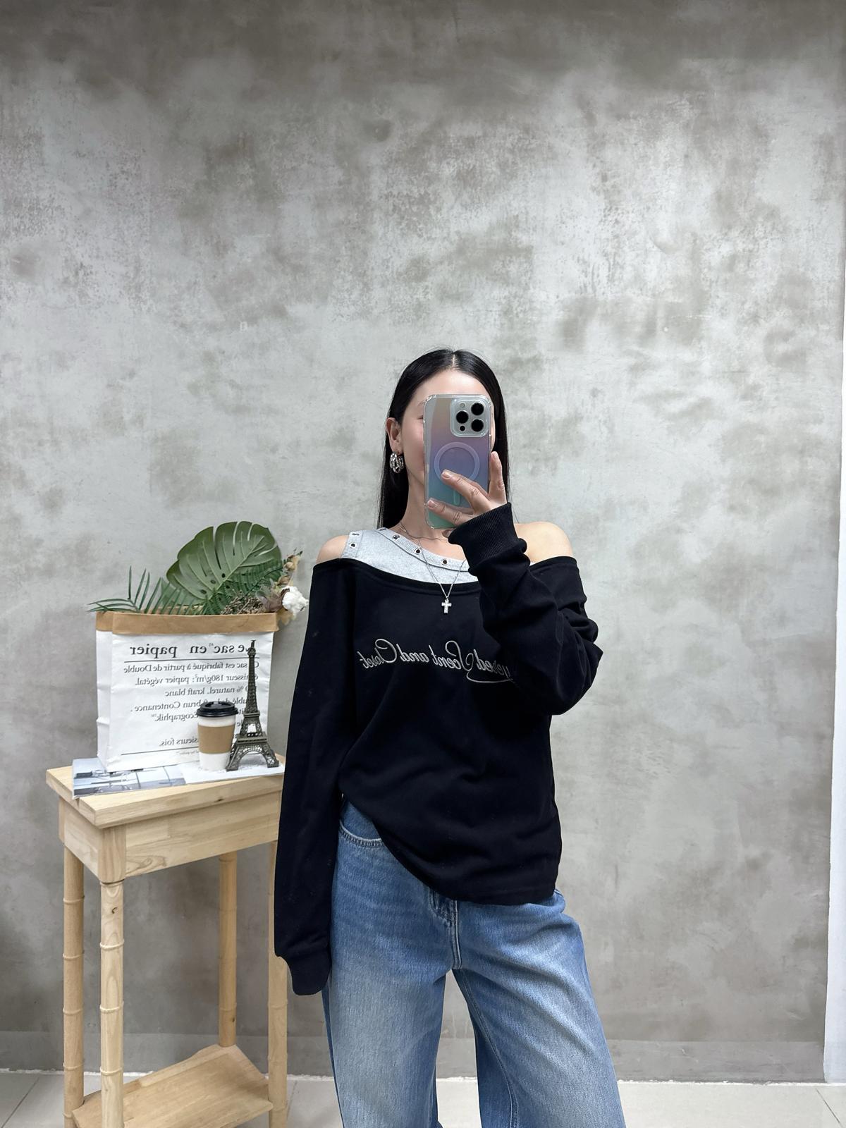 G12 銀圈假兩件刺繡Top