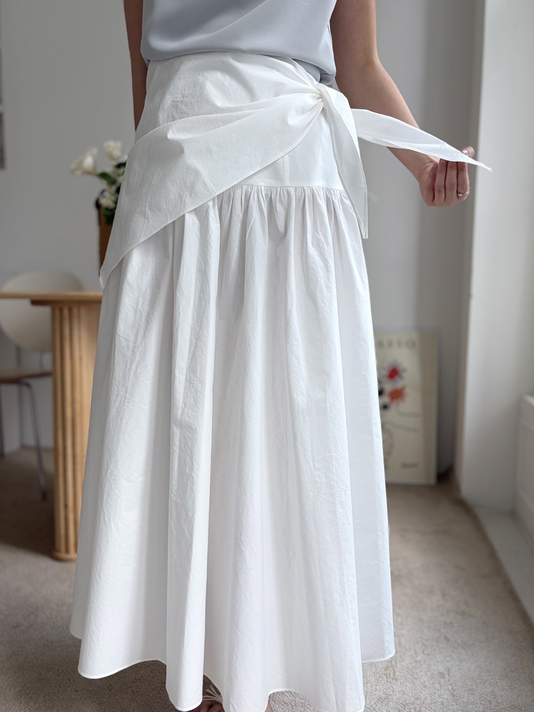 Wrap-Waist Flare Skirt (White)