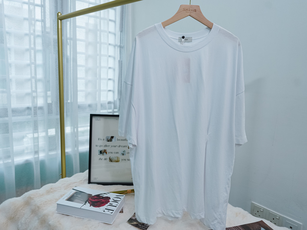 Adjustable Waist Oversized White T-Shirt with Drop Shoulders ‖ 可收腰设计宽松纯白落肩T恤 KR01312203