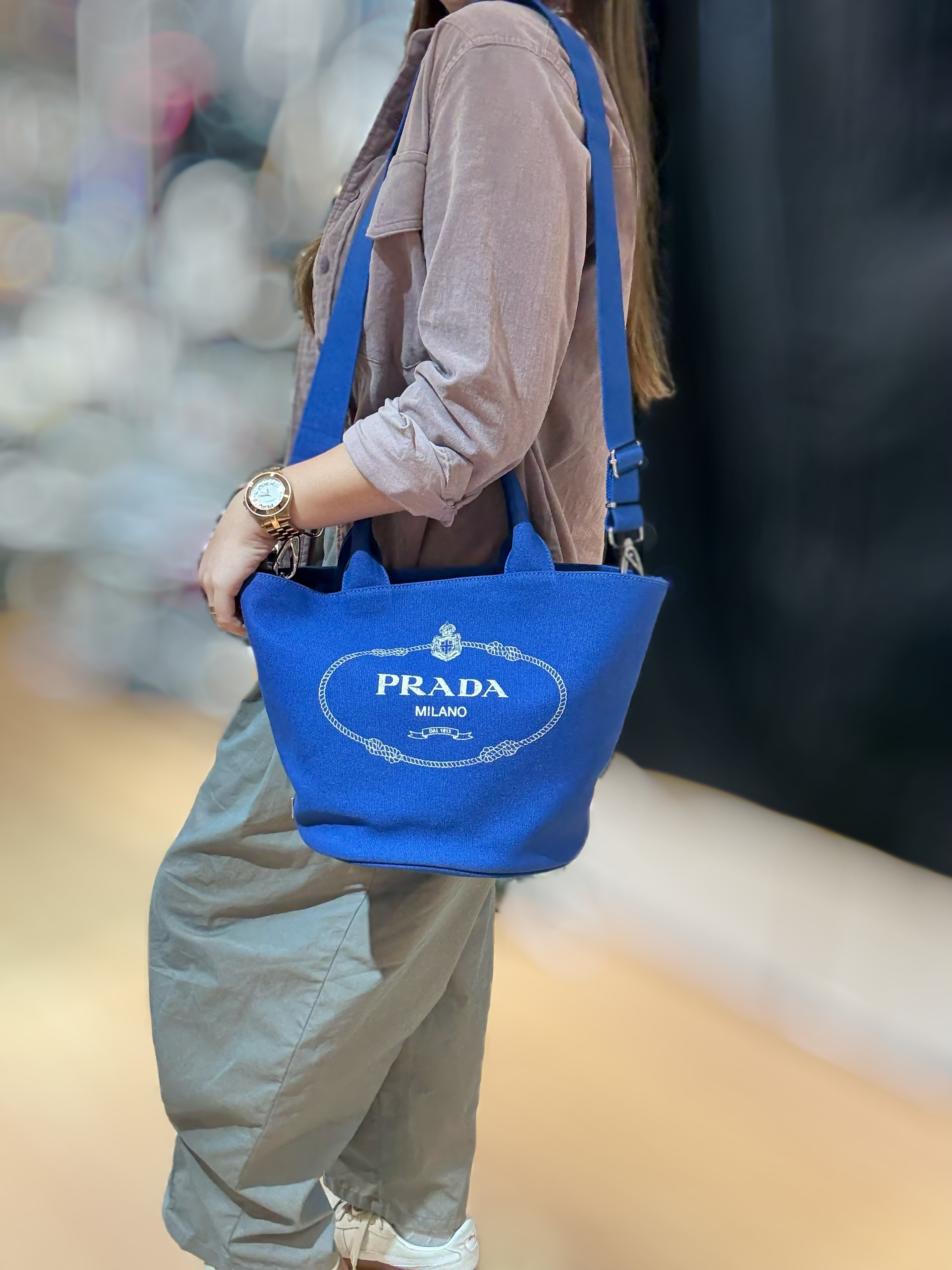 Prada canvas bag with pouch blue