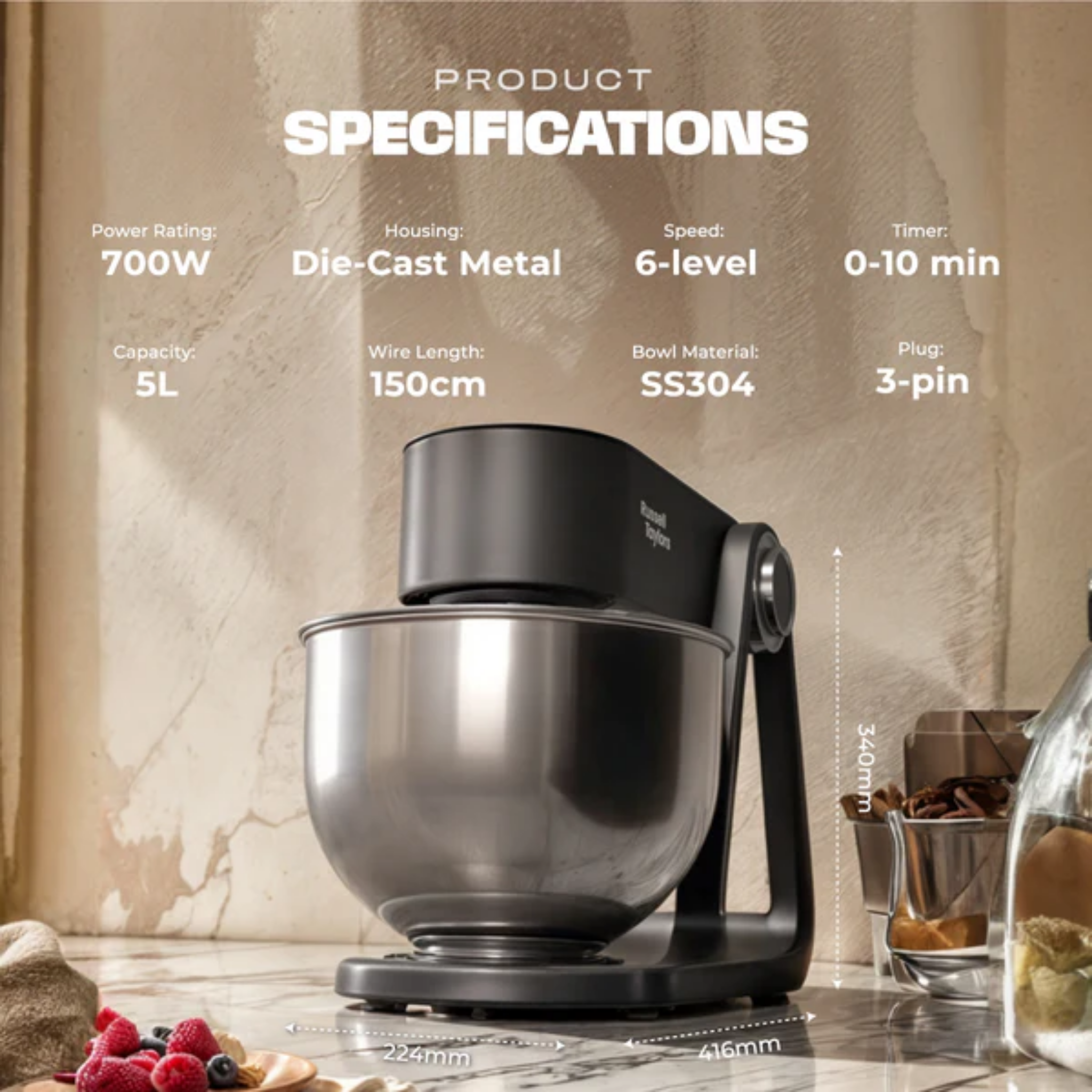 Russell Taylors 5L Professional Stand Mixer (S4)