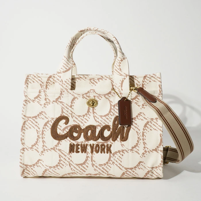 日本直送 COACH CARGO 26 經典 Signature 帆布 2-way 手提包 單肩包