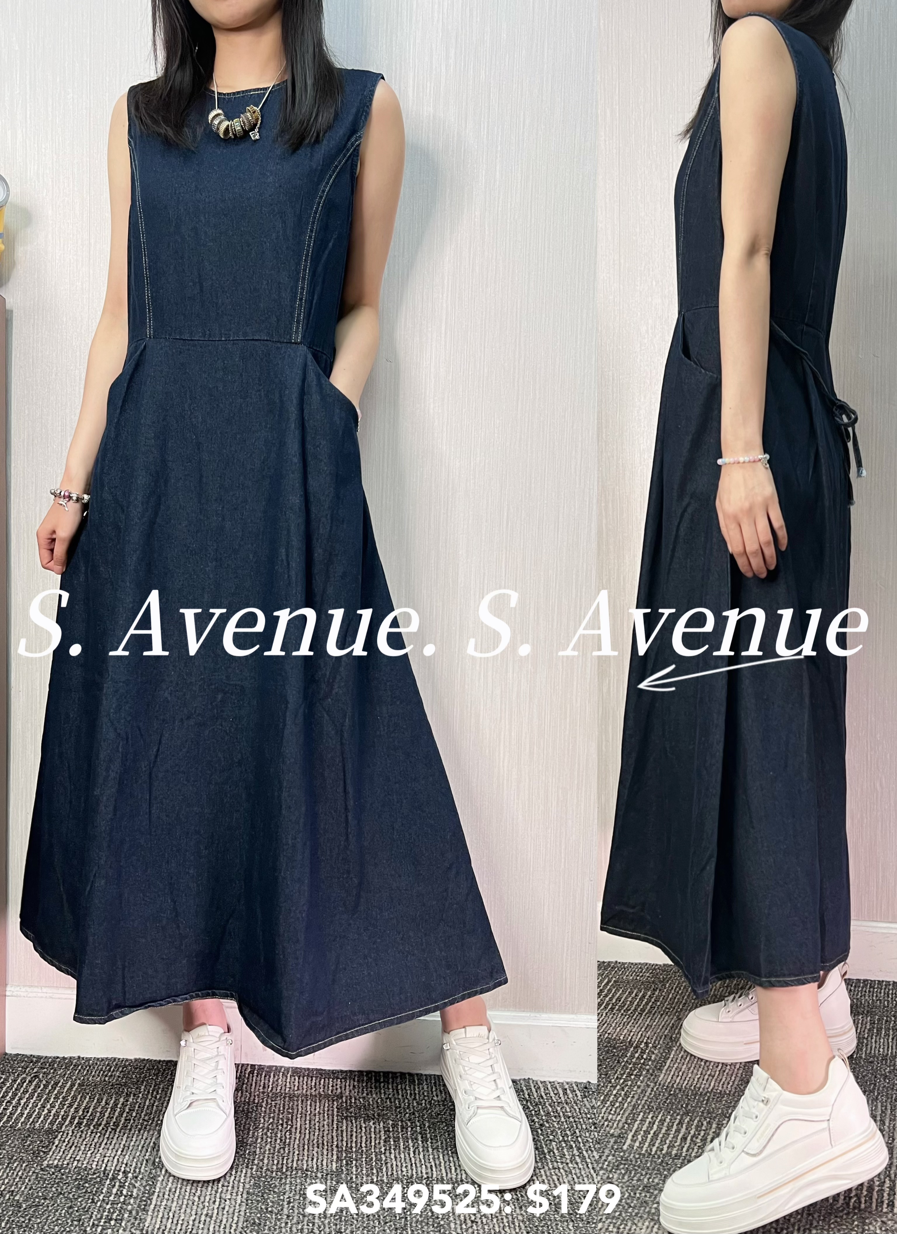 SA349525: 背心側有骨後拉錬牛仔長裙