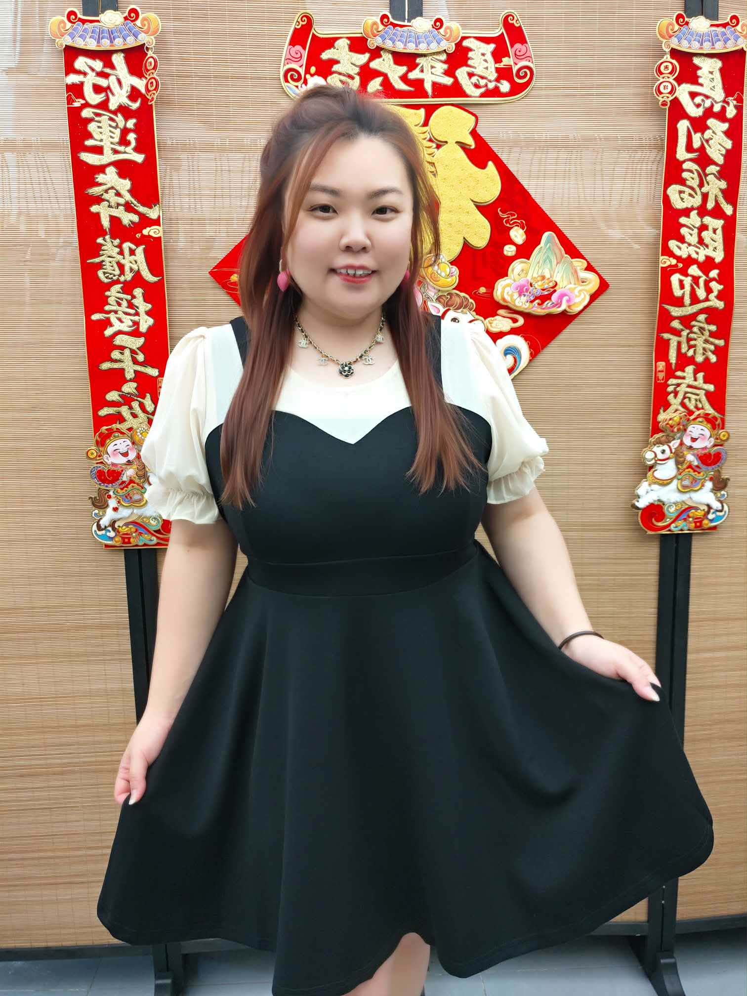 DDI06 TW#5722 假两件泡泡袖连衣裙