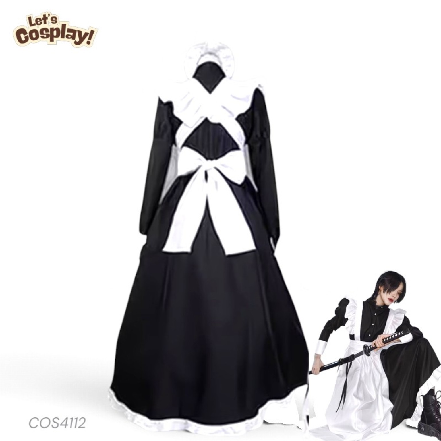 搞笑反串男穿女僕裝｜黑白長款Lolita Maid Costume｜Halloween Annual Dinner 香港 Lets Cosplay COS4112