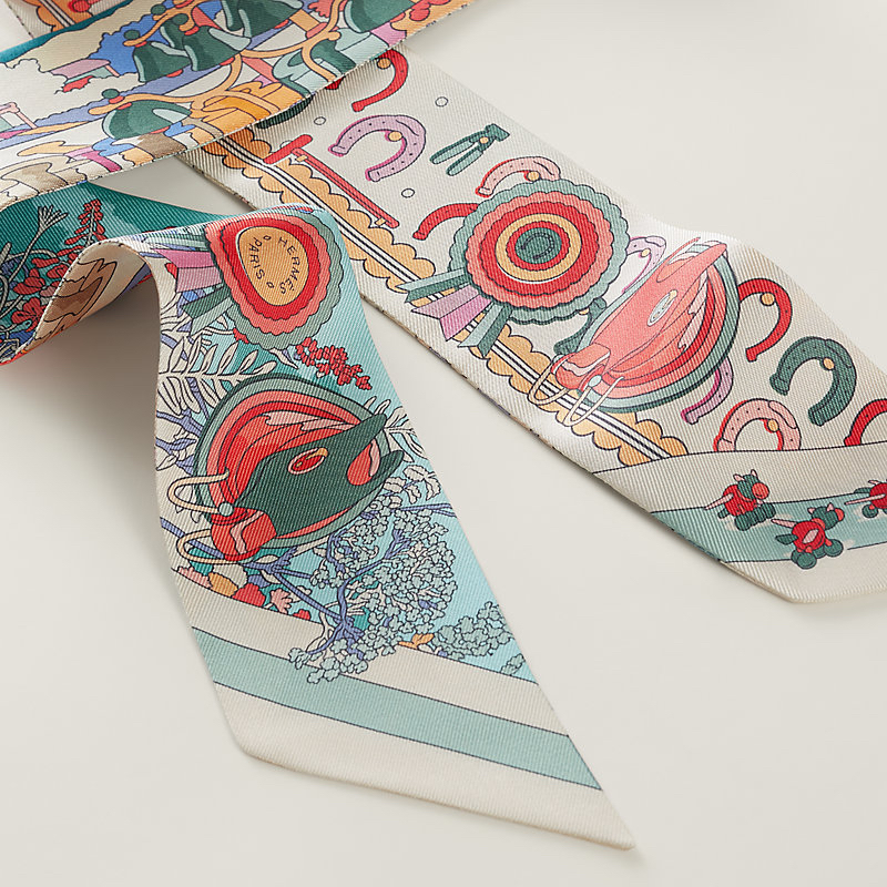 Hermès 全新🆕  100%絲 Pony Pit Stop 圖案 Twilly 