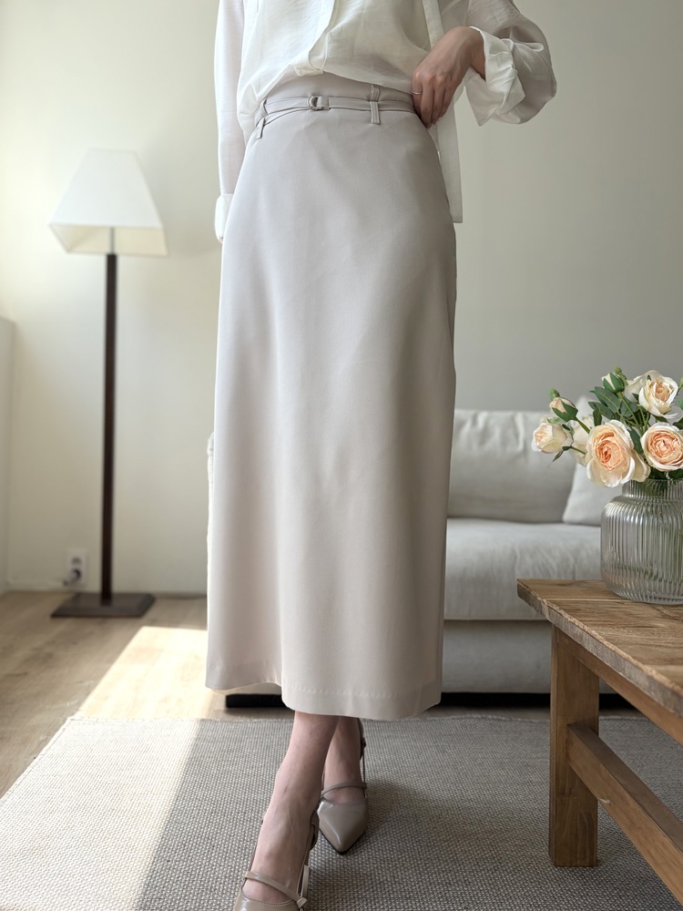 Colette Layered Belted Skirt (Light Beige)