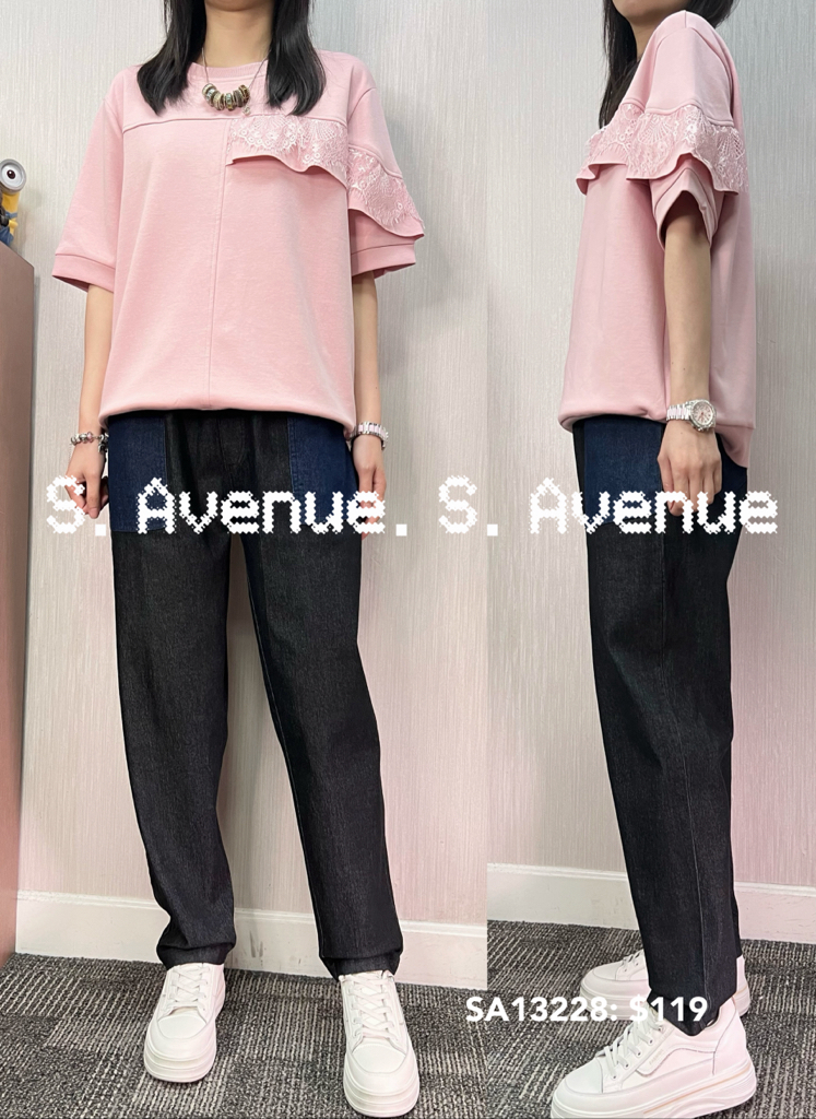 SA13228: 短袖ruffle lace tee