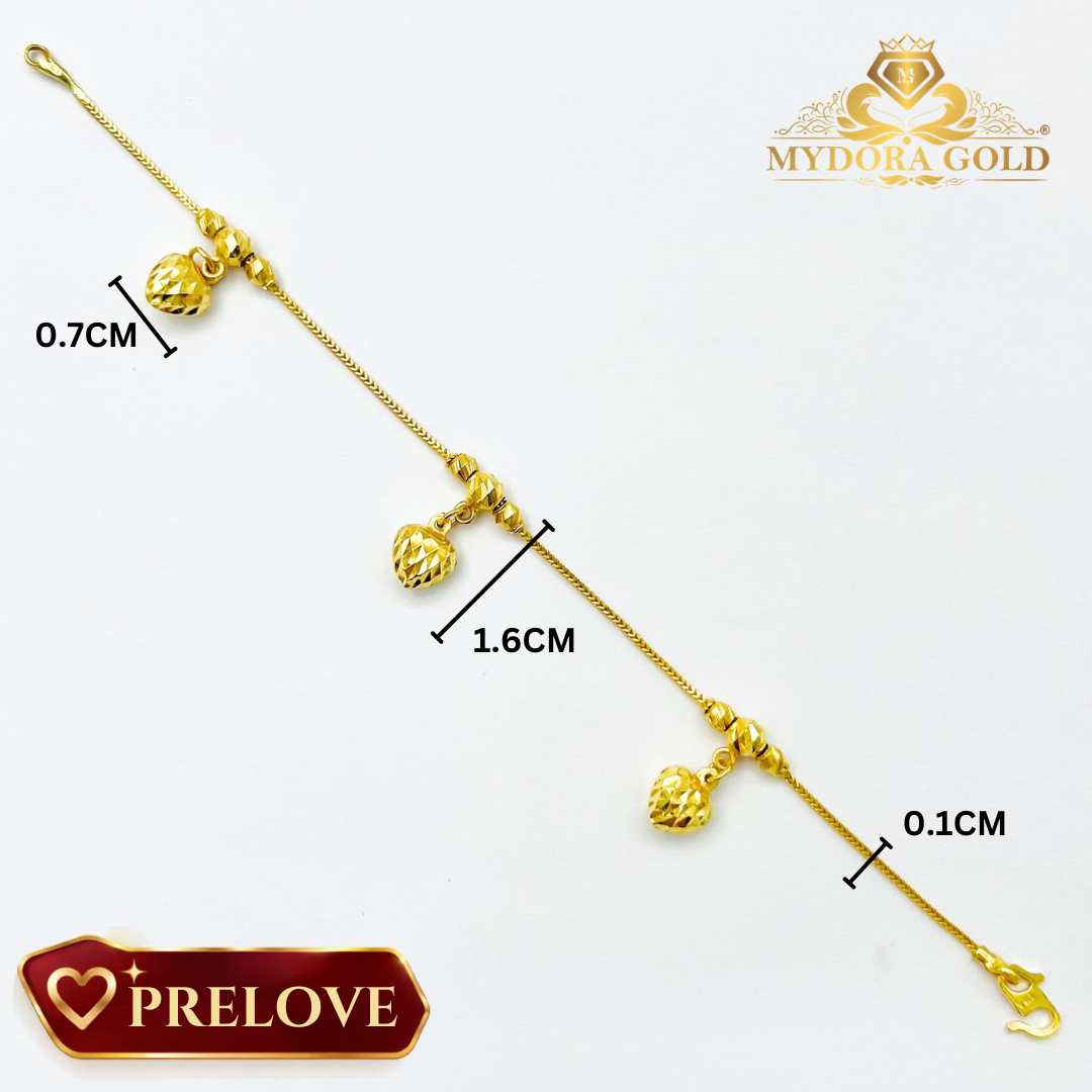 PRE-LOVE: Rantai Tangan PDR Fesyen + Love Pahat l EMAS 916/22K