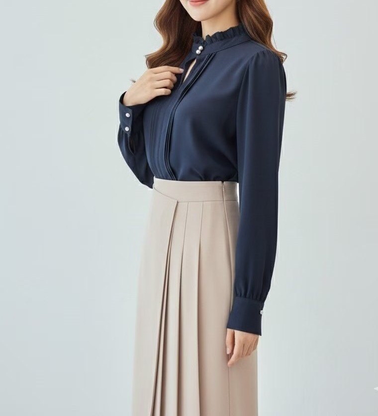 OL051 企領珍珠雪紡Top