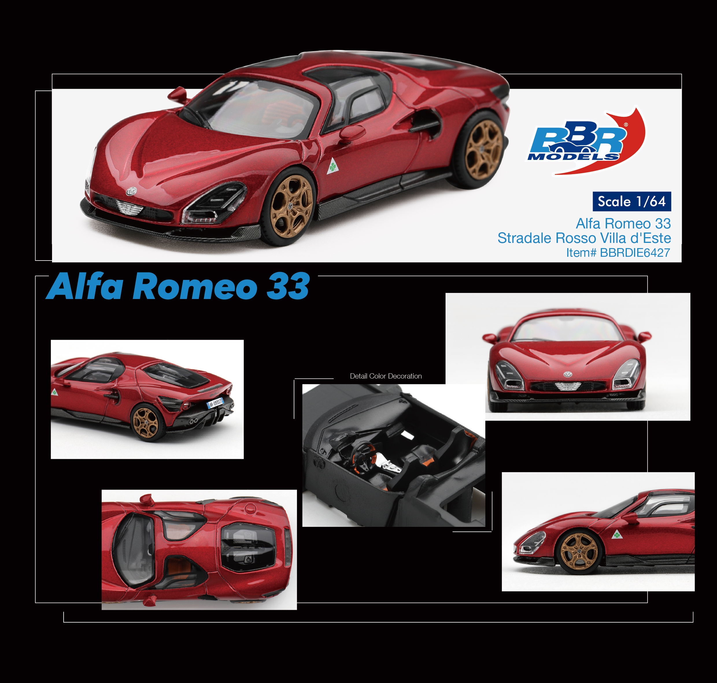 Pre Order - BBR Models ( BBRDIE6427 ) Alfa Romeo 33 Stradale Rosso Villa d'Este / 預訂優惠價 Pre-Order Price: HK$139