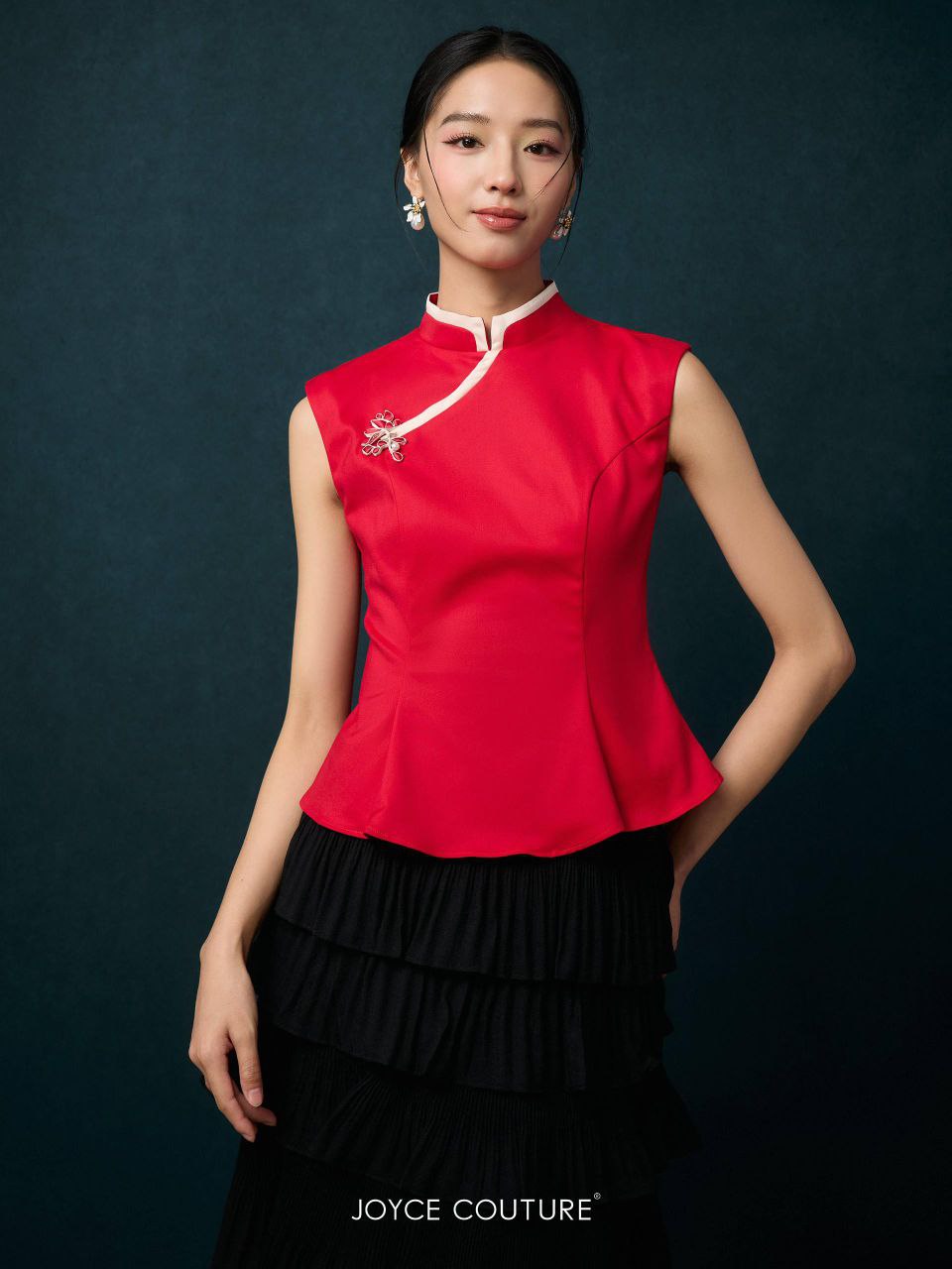 红色出袖显瘦旗袍上衣 T0760