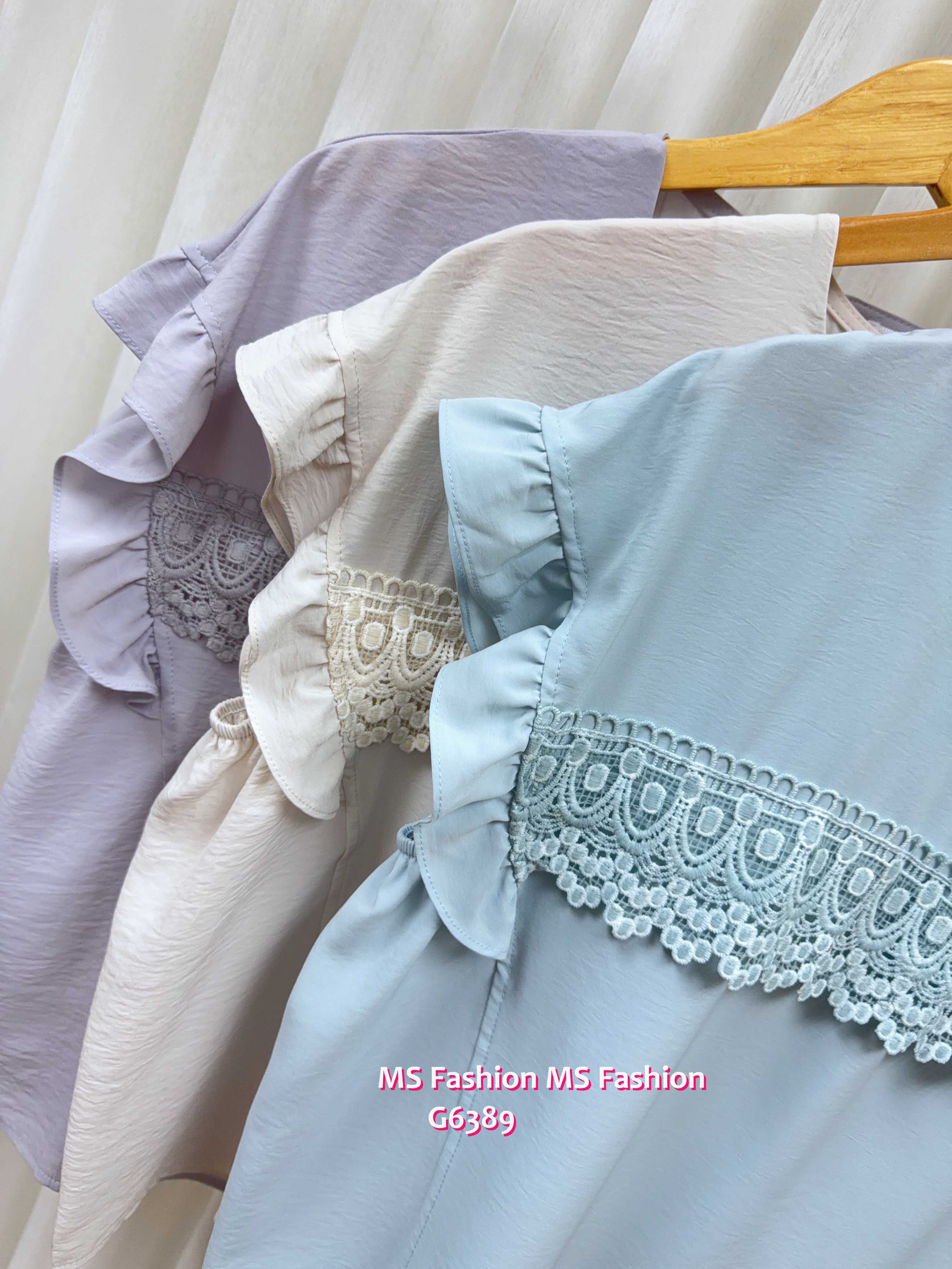 G6389 靚色通花ruffle袖top