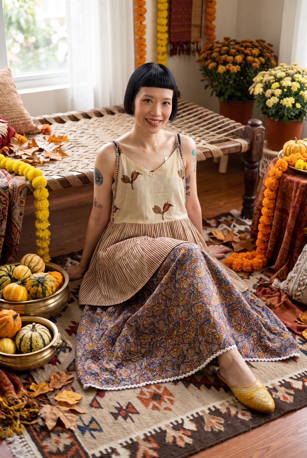 2922 Mud Yellow Shower Cotton Lace Edge Skirt 37"