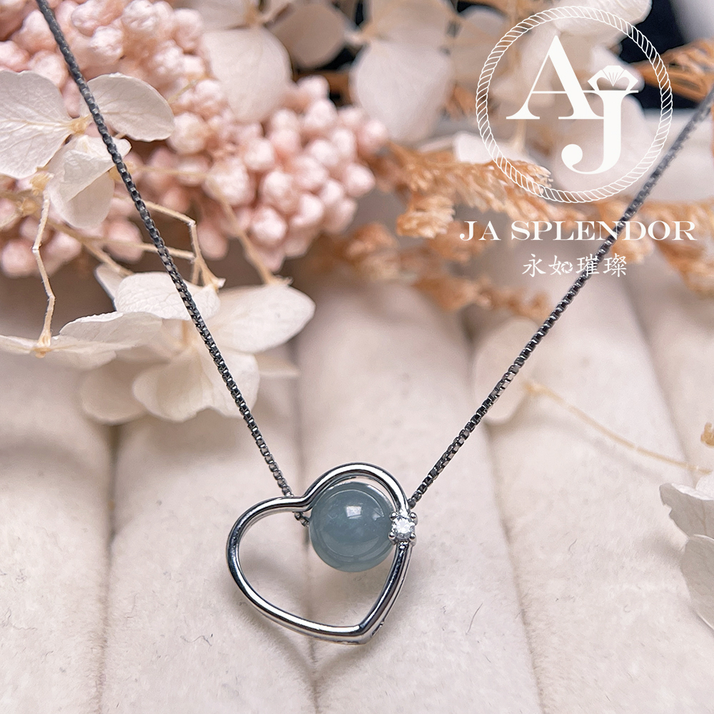 D25 天然翡翠A玉 冰糯藍綠色心心相印純銀項鏈