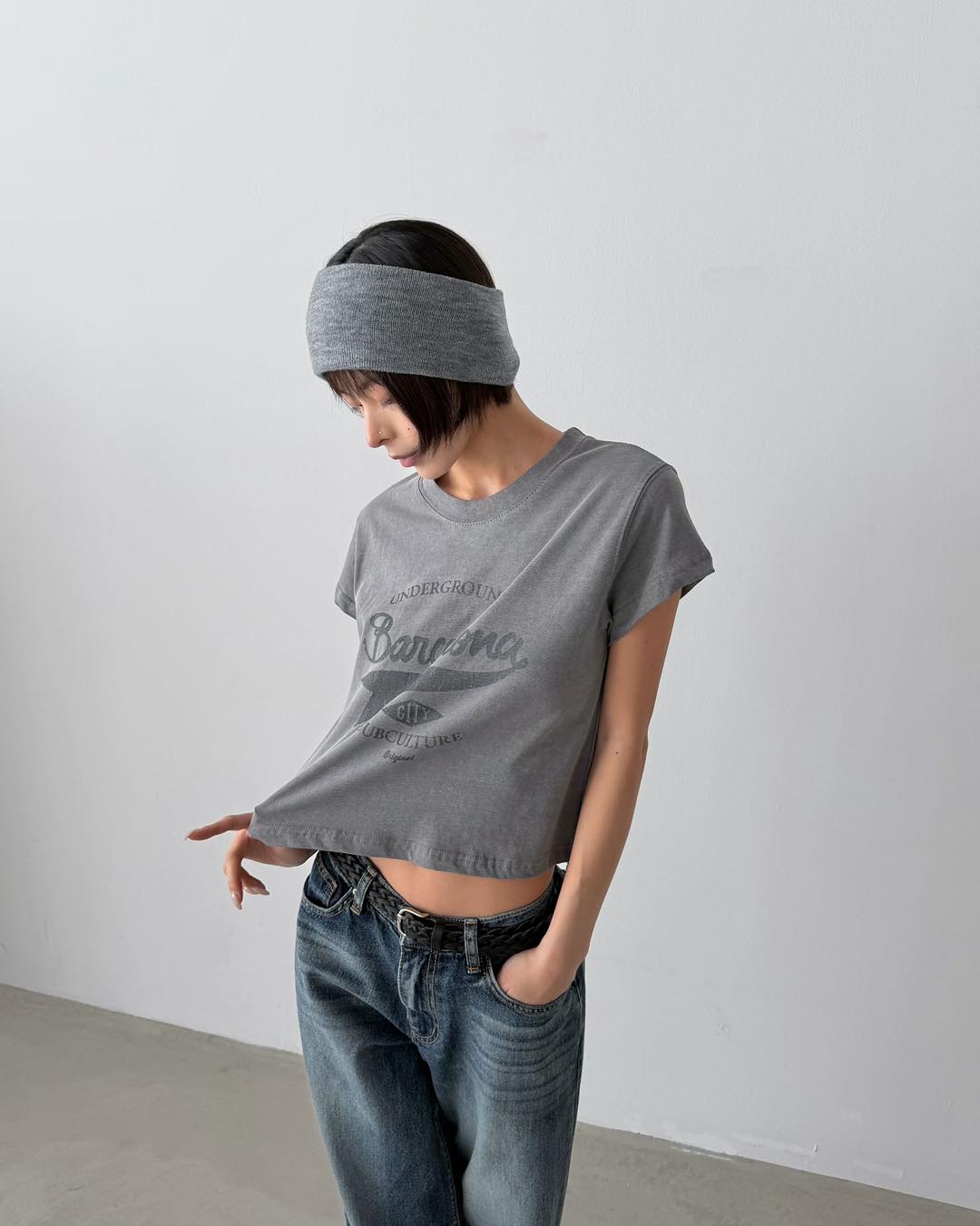 純色印字短裝tee