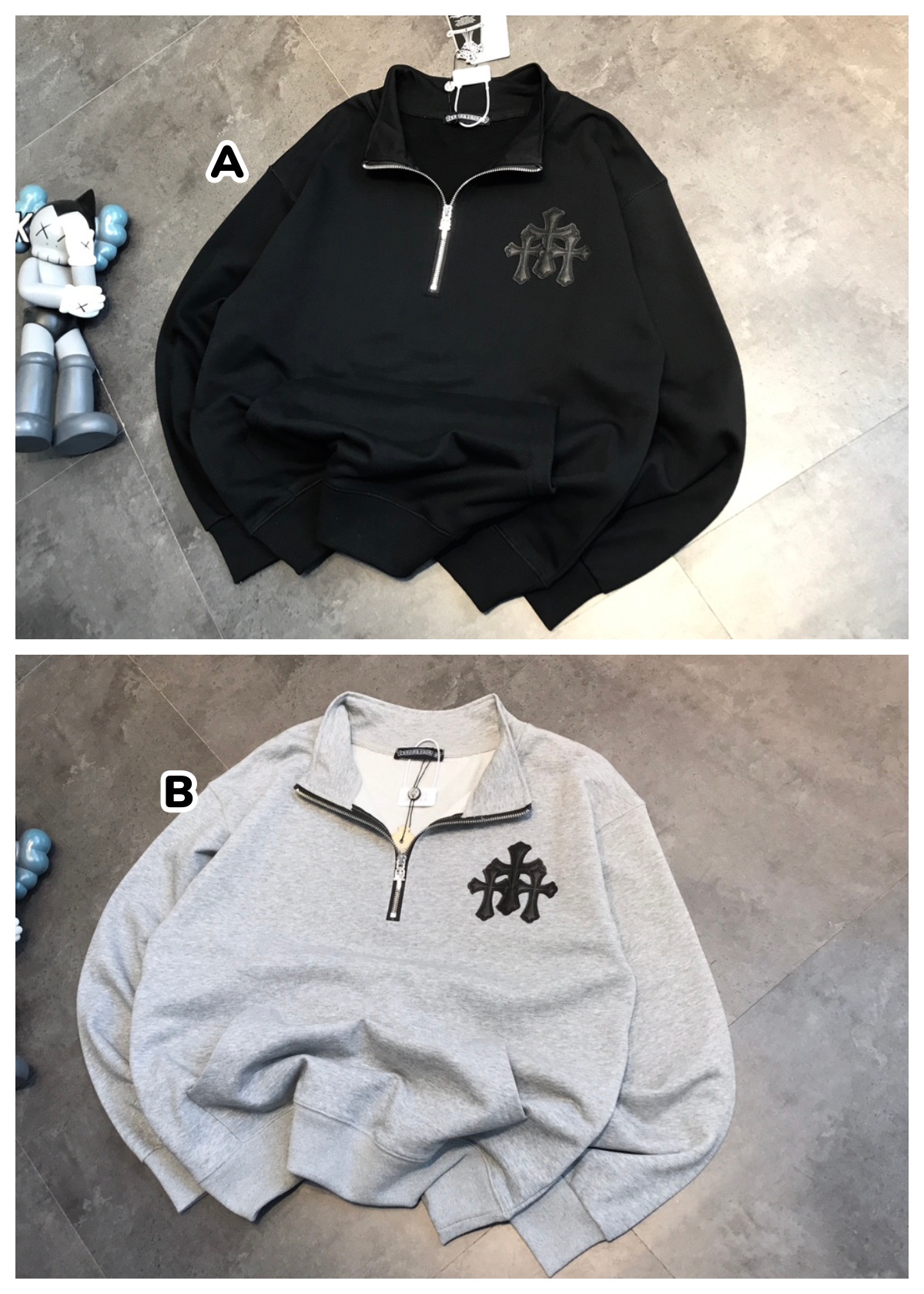 Chrome Hearts 皮革十字標半拉鍊長袖衛衣