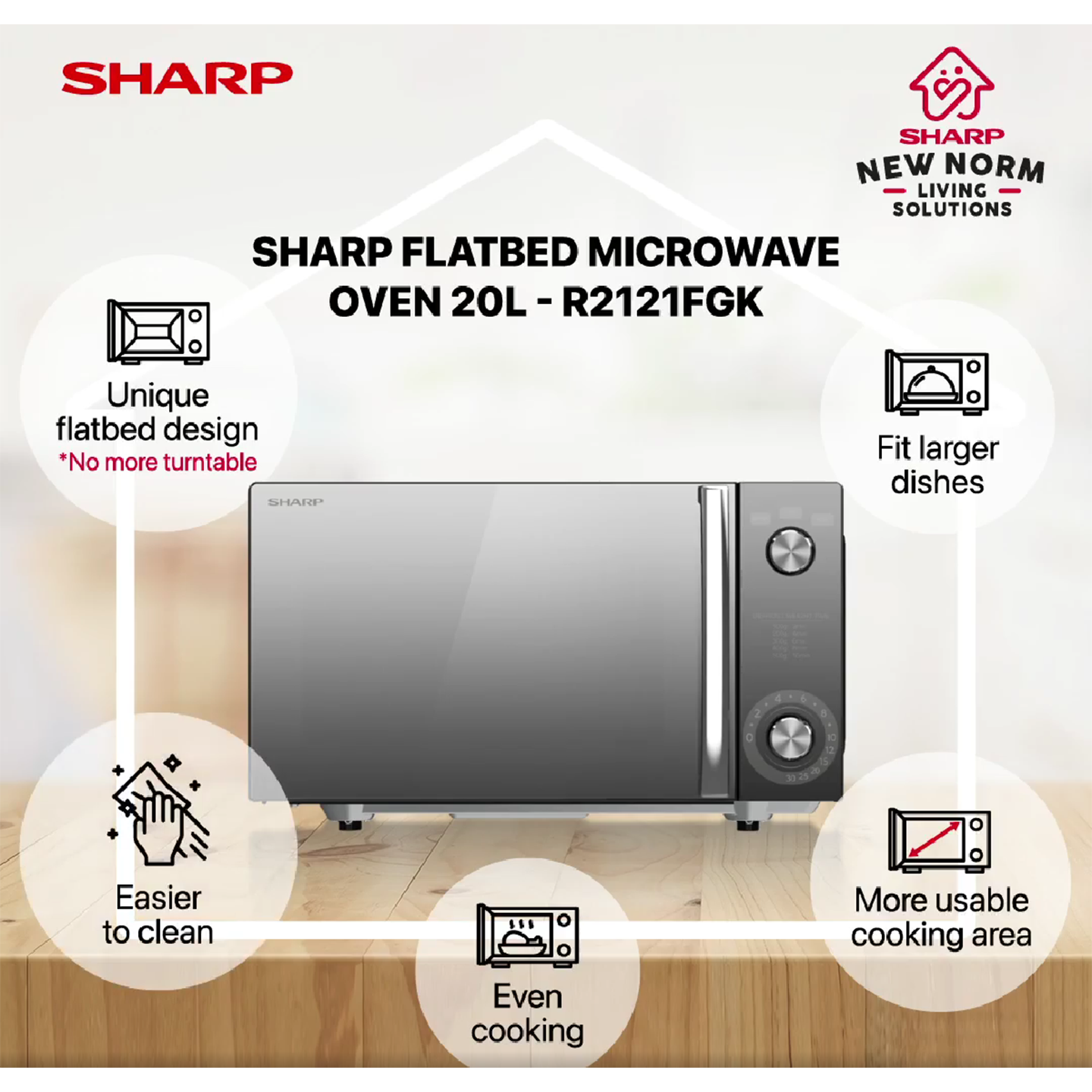 Sharp 20L Flatbed Microwave Oven (R2121FGK)