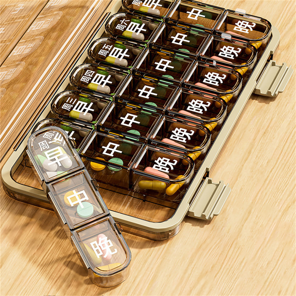 七天老年人大字藥盒 便攜藥盒 分格藥盒 分藥器 便攜收納 白色 [平行進口] HK2723