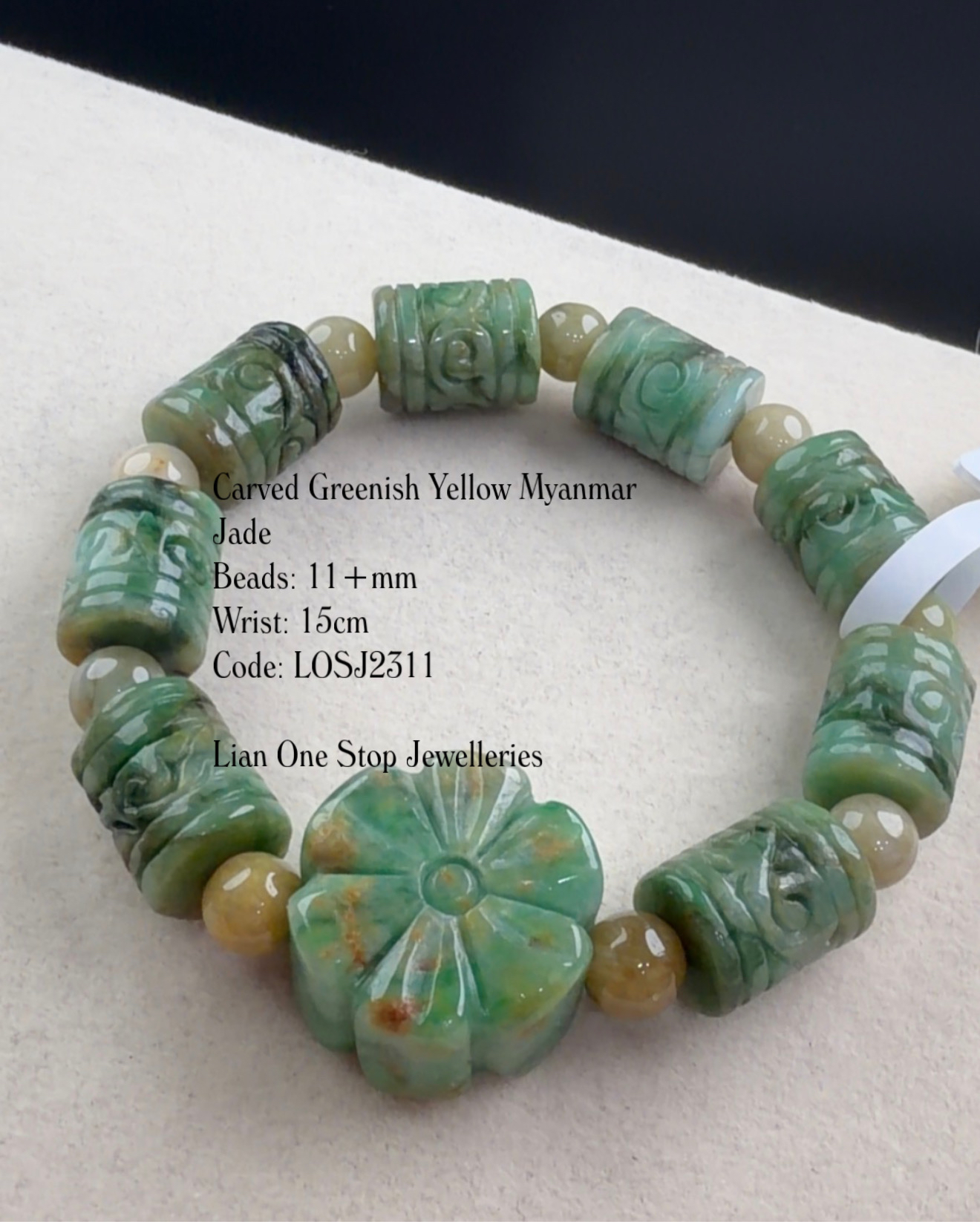 Code: LOSJ2311 Carved Greenish Yellow Myanmar Jade 