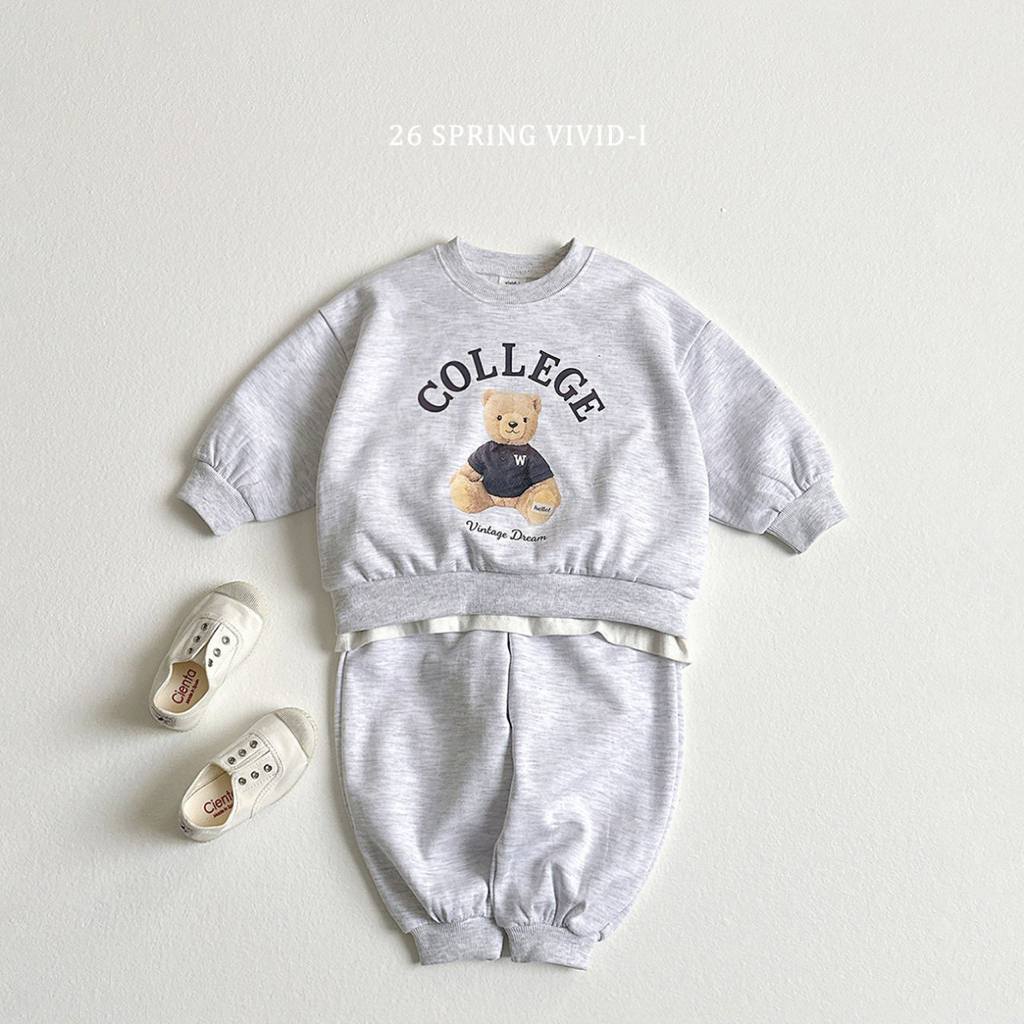 🌸預訂 韓國直送🌸🇰🇷VIVIDI三色學院小熊印花長袖上下套裝