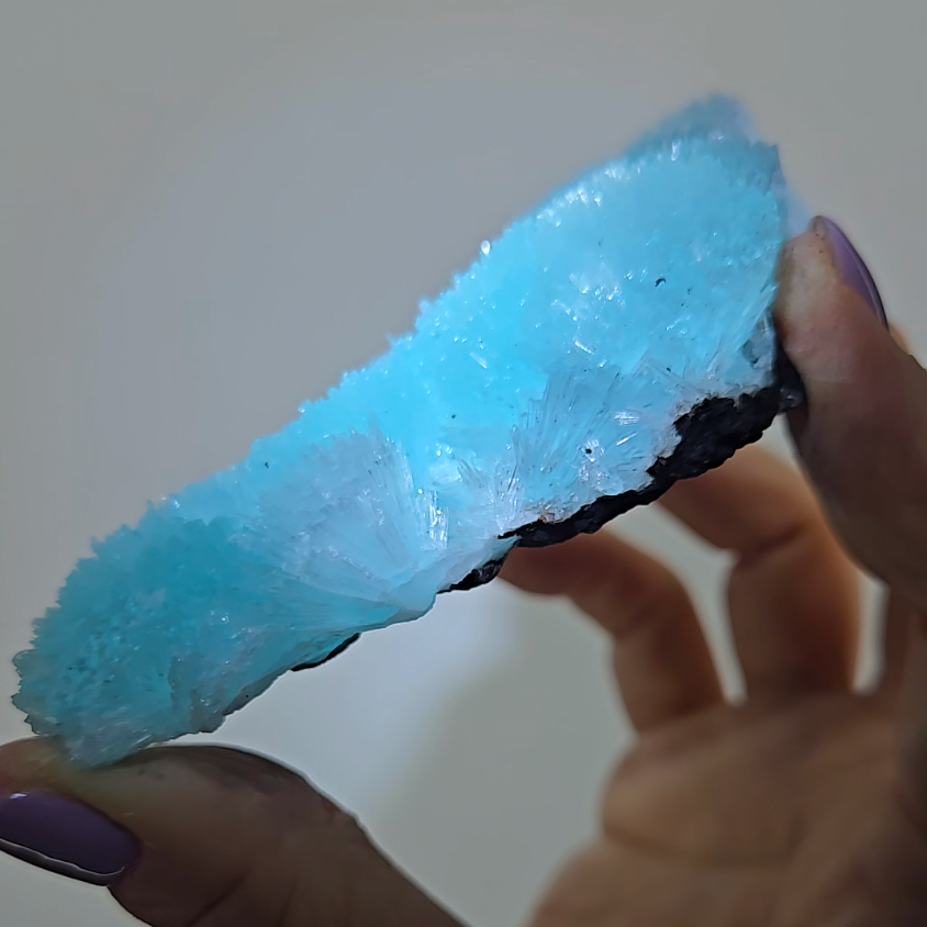 Blue aragonite needle cluster with bubble formations - AR44