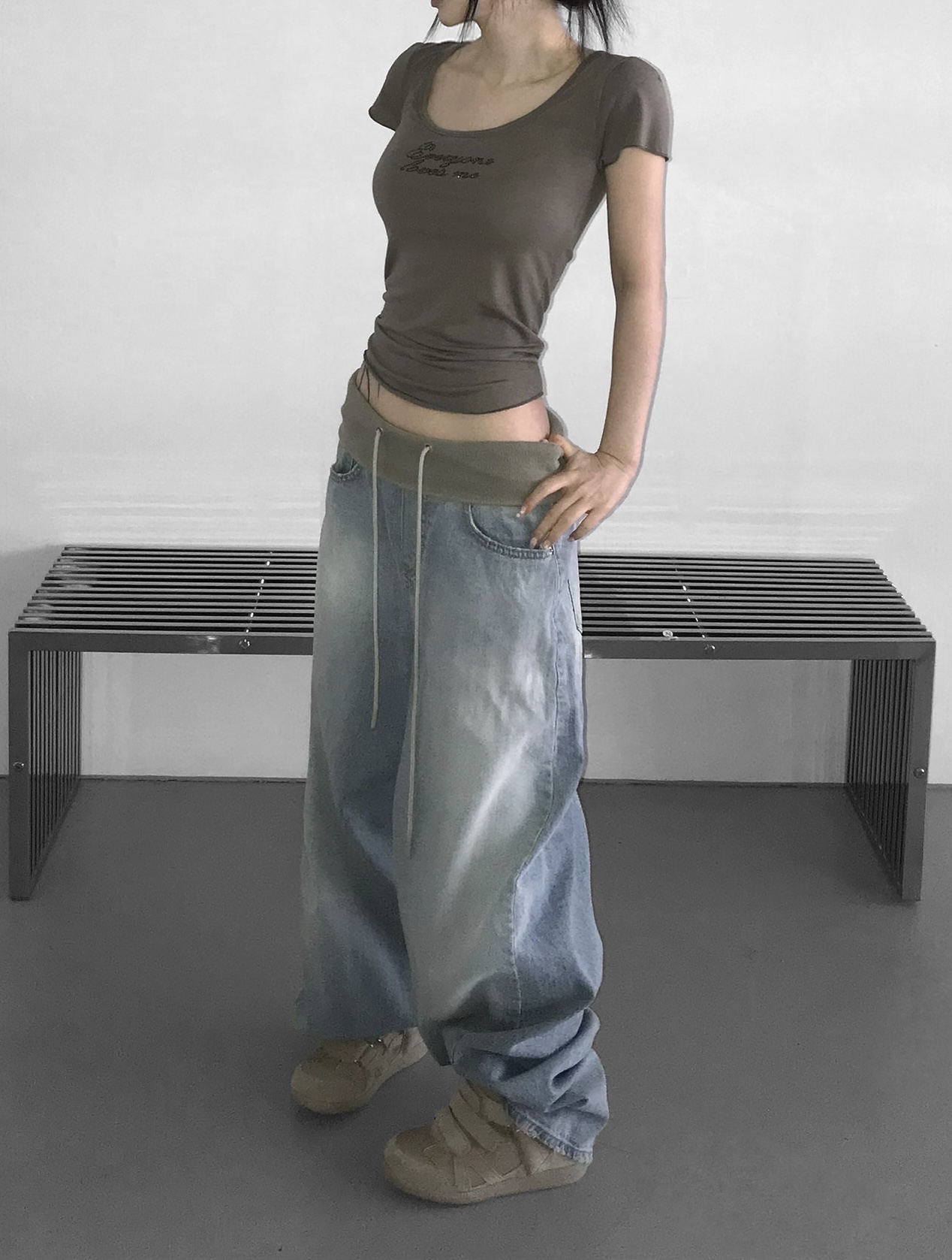 Rhinestone Lace-up Fitted Tee