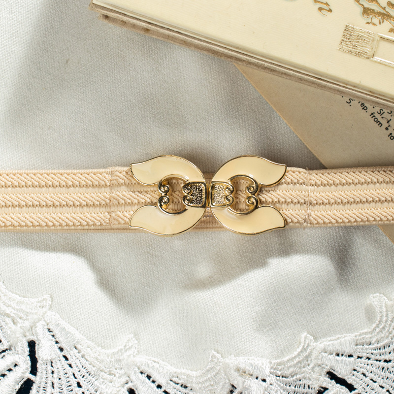Vintage Japanese Classic Design Ivory Horseshoe Belt Buckle with Elegant Elastic Belt (E009 x K007)
