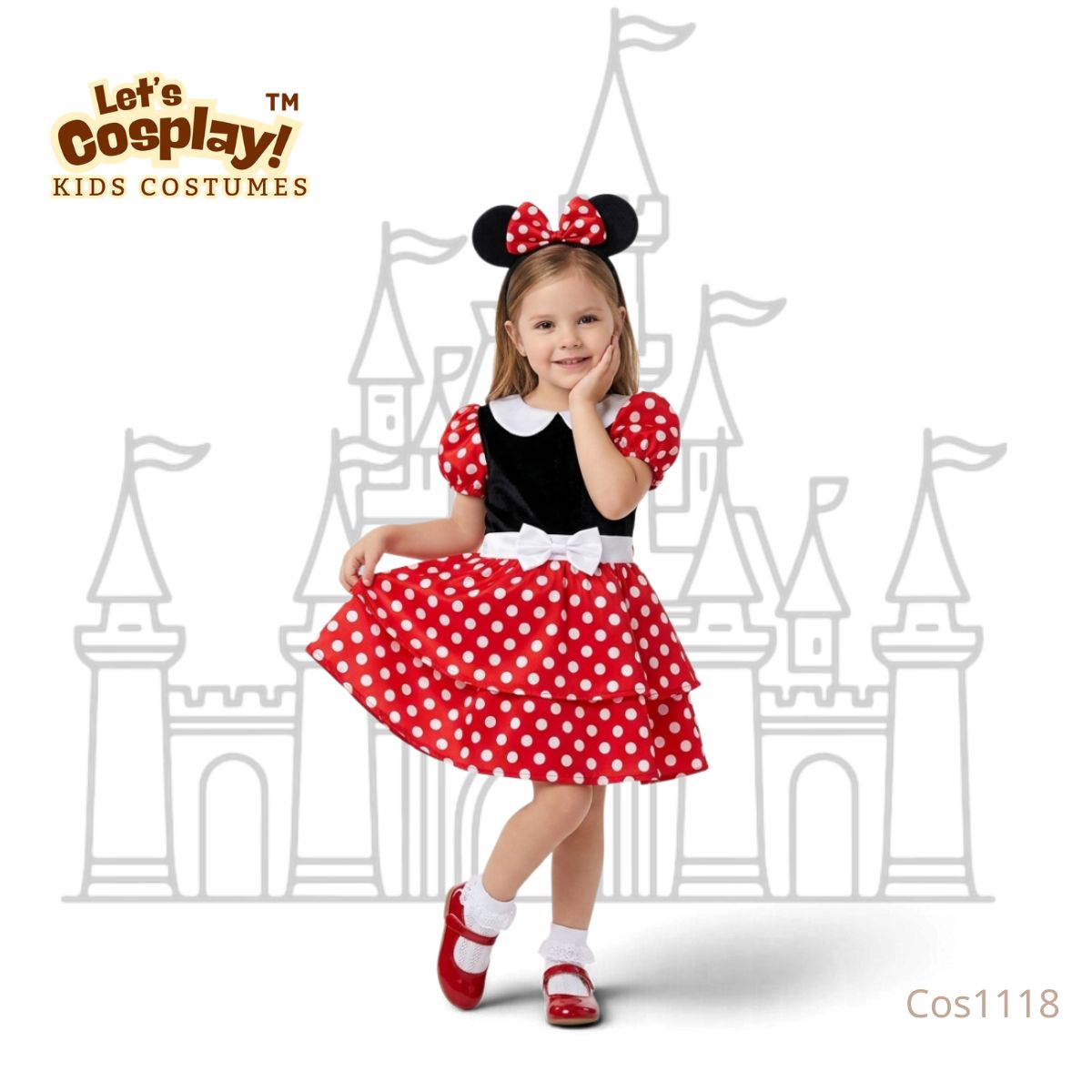 Lets Cosplay 兒童米妮老鼠 Minnie Mouse Cosplay 服裝 Minnie Costume 動畫角色扮演服裝 聖誕節萬聖節服裝 Disney 主題服裝（cos1118）