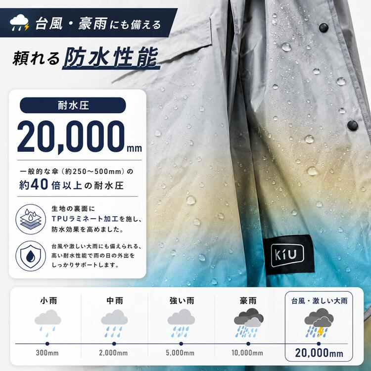 【日本直送】KiU 標準超強防水雨披 Poncho｜20,000mm 暴雨級防水山系雨衣