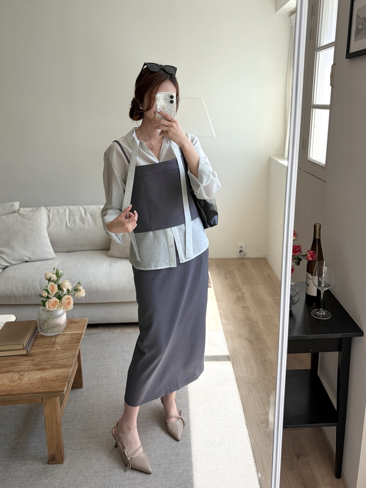 Colette Layered Belted Skirt (Charcoal)