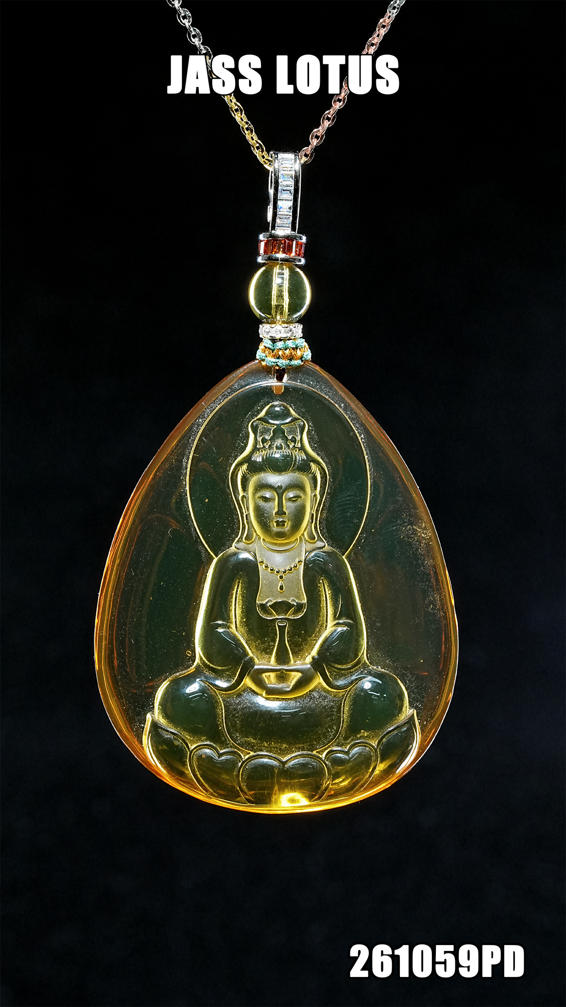 緬甸天然琥珀淨水高藍珀精工雕刻觀音吊墜