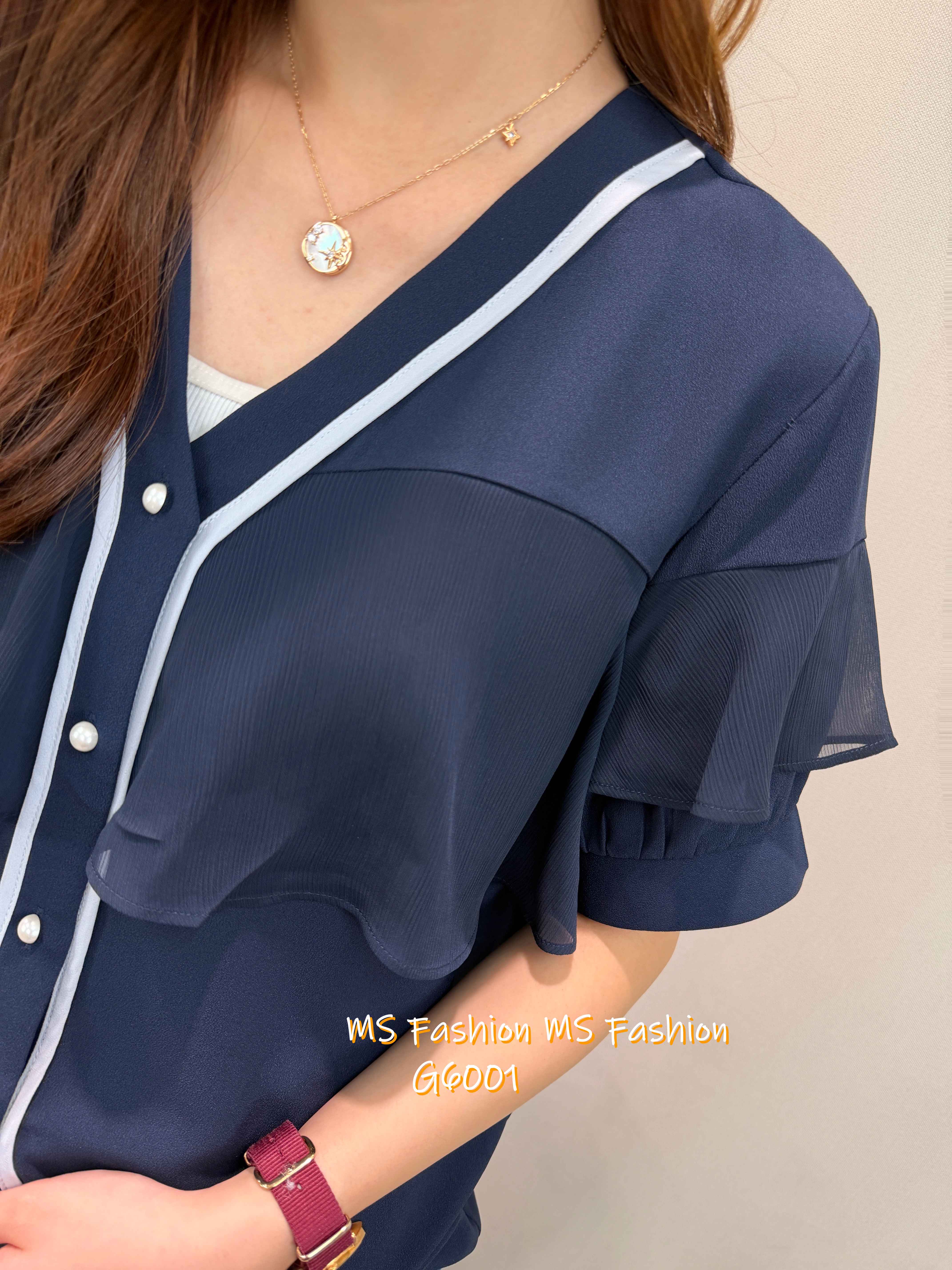 G6001 韓國🇰🇷靚料V領ruffle top