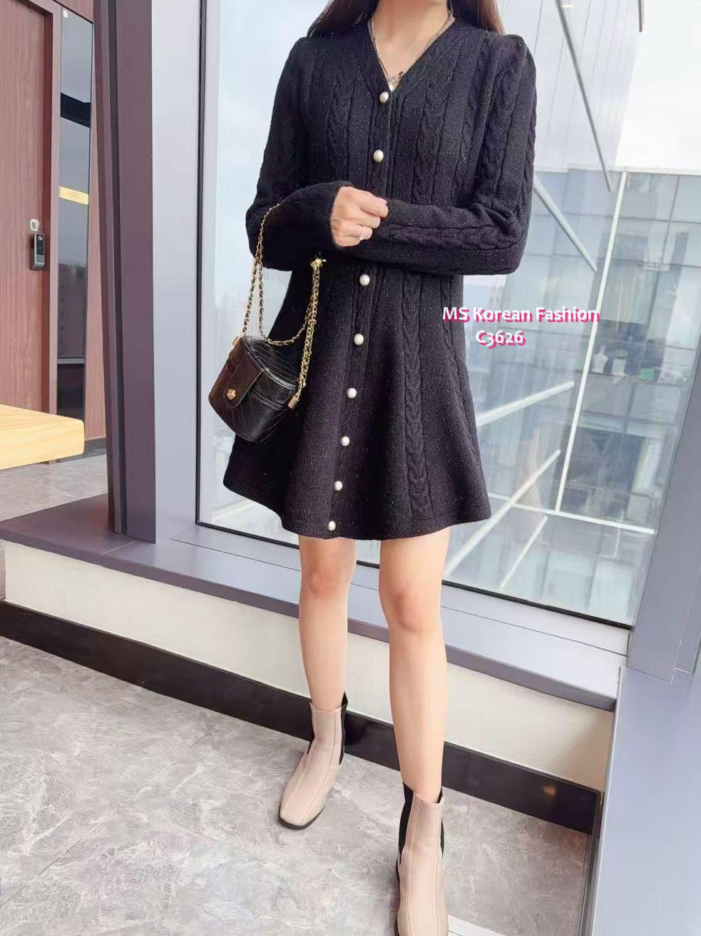 C3626 韓國🇰🇷V領修腰連身裙