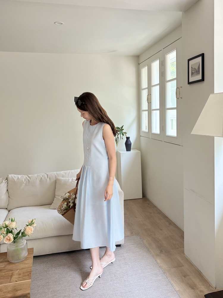 Linen Pintuck Dress (Blue)