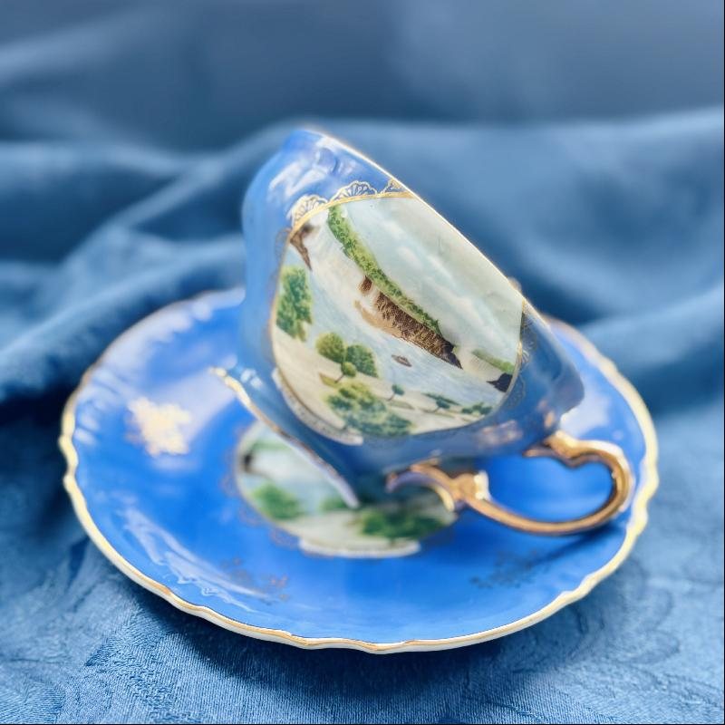 RARE! Vintage C.a. 1950s ESD Niagara Falls Canada Sky Blue Souvenir Tea Set Duo - Tea Cup with Saucer (MT2037)
