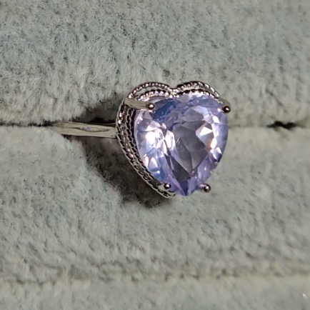 Lavender moon quartz heart ring in adjustable sterling silver (D) - RQ156