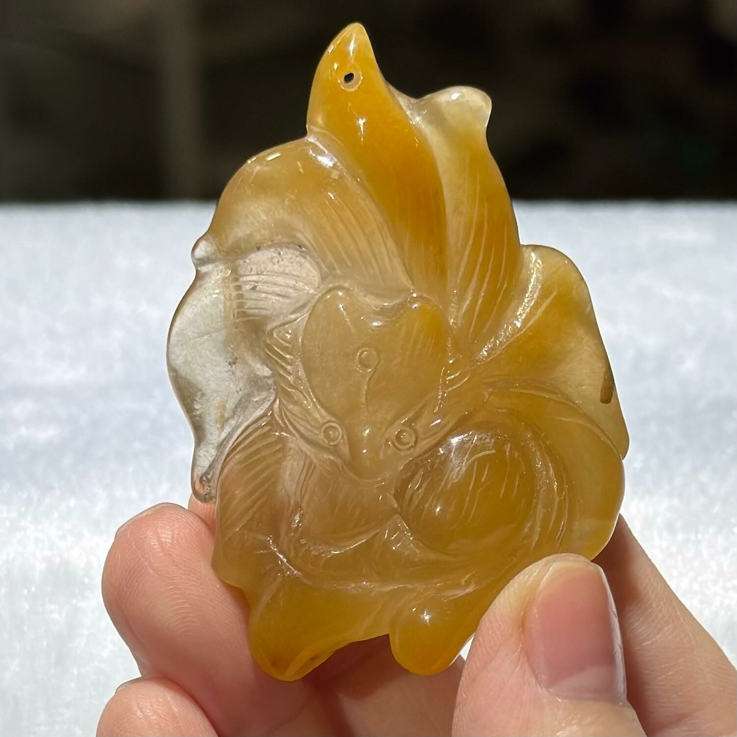 黃兔毛共生綠碧璽 九尾狐 (連座)